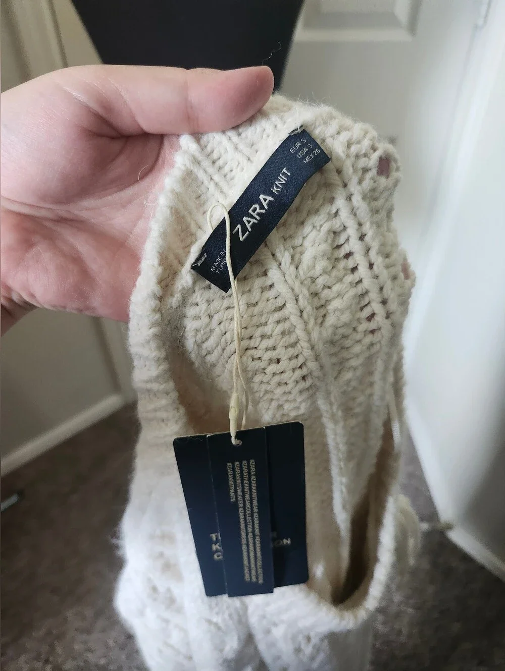 Zara Off-White Cable Knit Fringe Poncho Sweater S Fringe